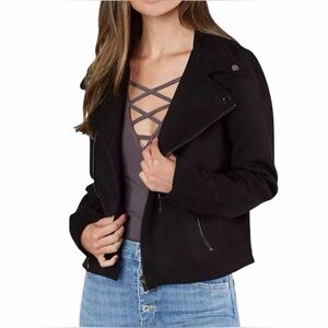 Shinestar Faux Suede Moto Jacket Black